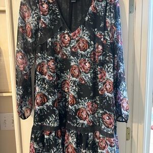 Anthropologie Floral Black and Pink Dress
